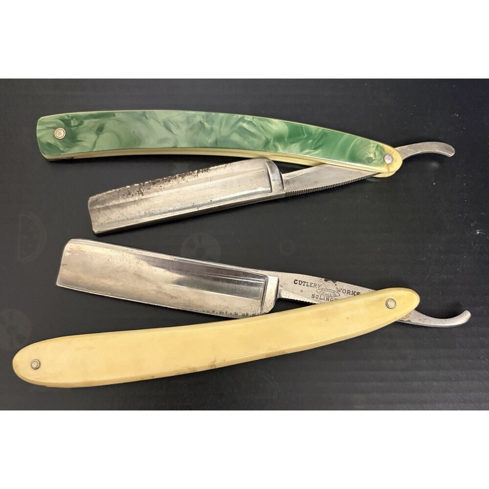 2 German Straight Razors - Cutlery Works Solingen and Weck Solingen Germany